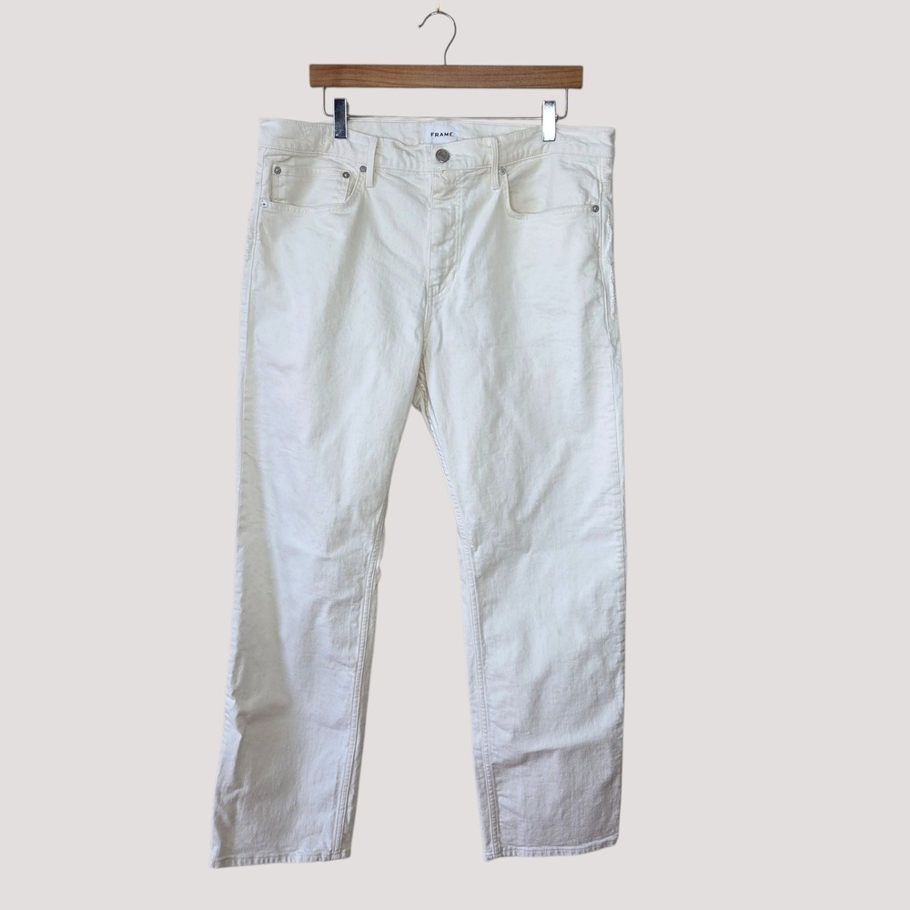 FRAME L'Homme Straight Leg Jeans Au Natural Off White LMHST470 Size 36